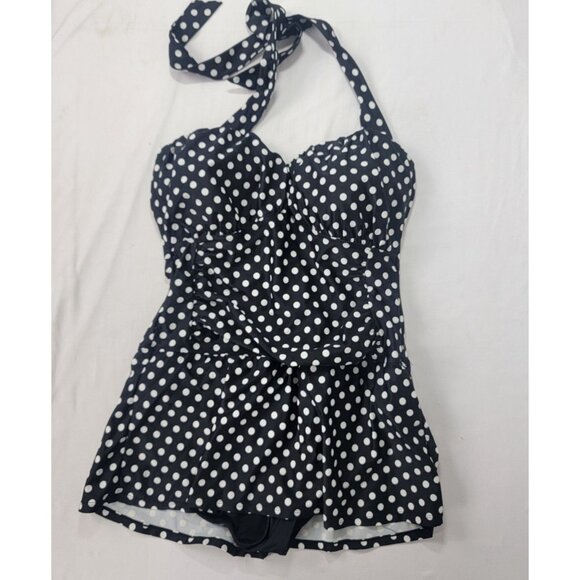 Jaclyn Smith Women's Black White Polka Dot Bathing Swimming Swim Suit Size 16 - Picture 1 of 7